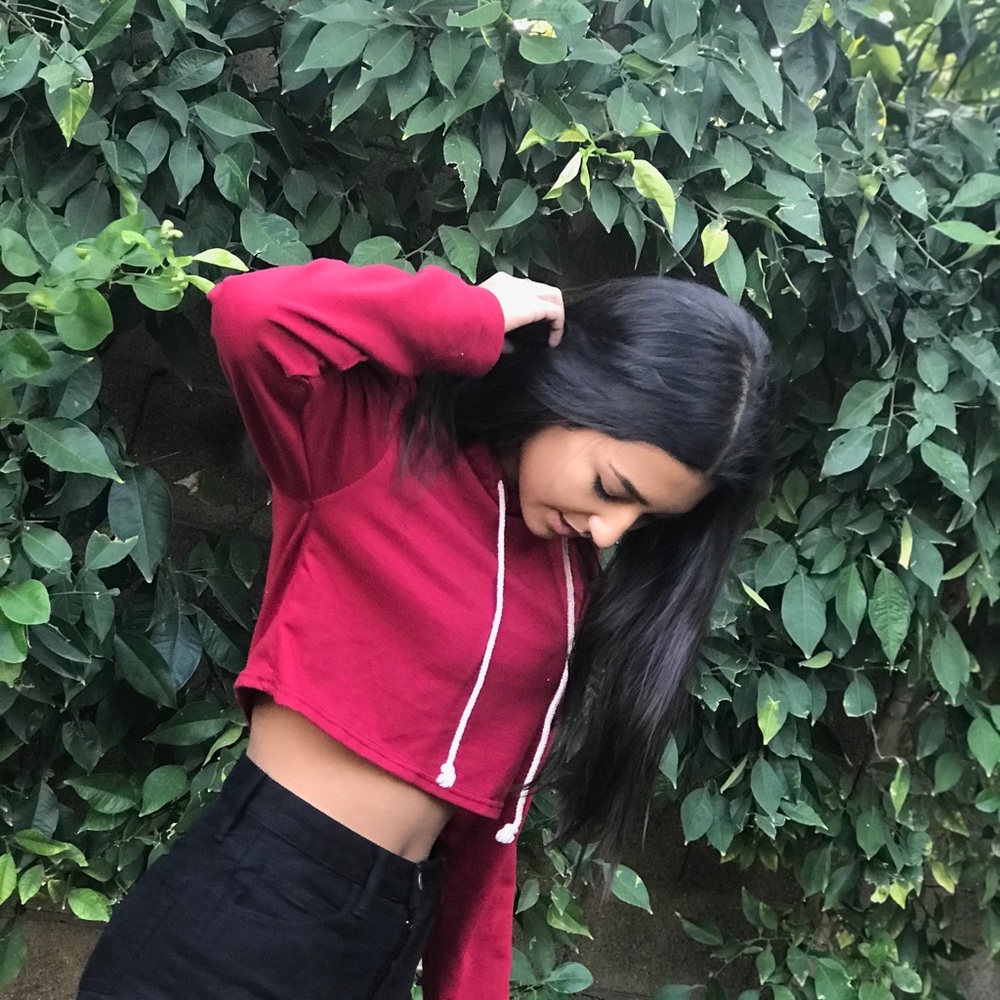 Red cropped hoddie